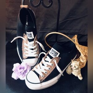 Converse Black Sneakers with Brown Trim Low-Top Slip-On